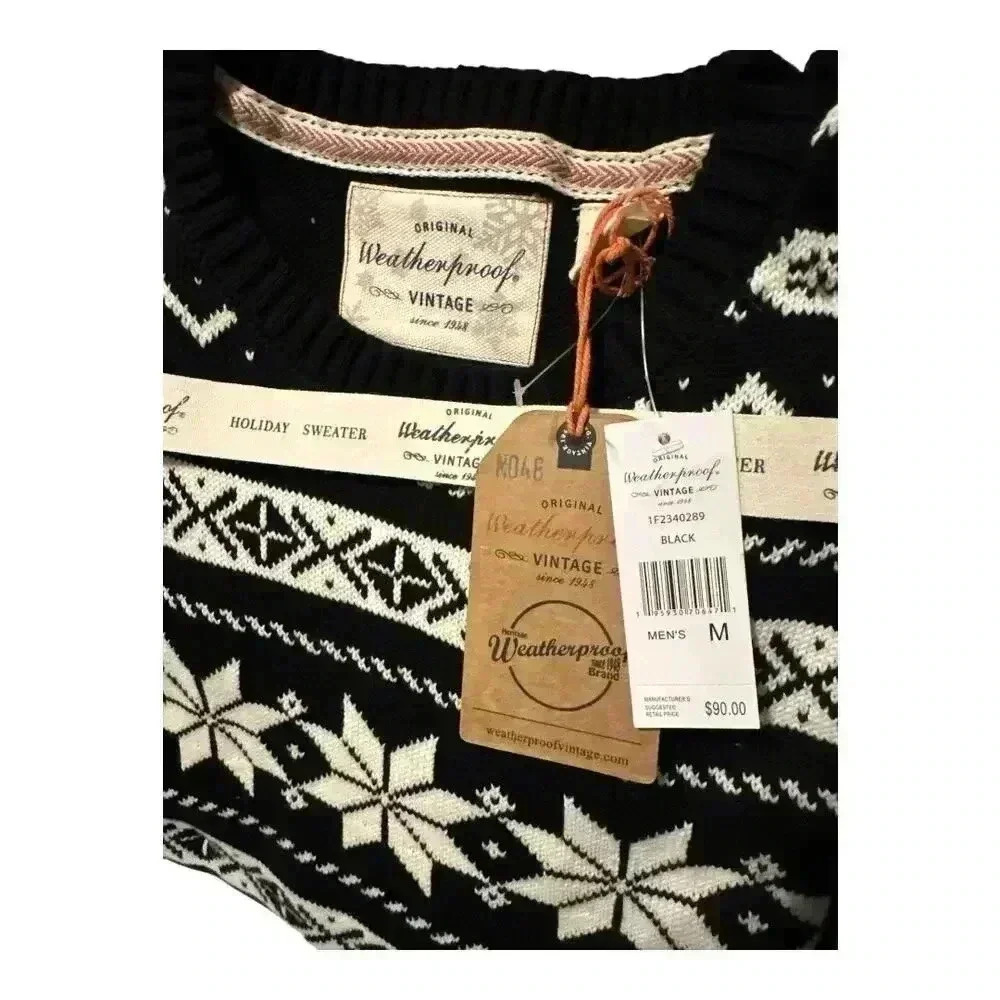 Weatherproof Vintage Mens Black/White Holiday Sweater, Med - Picture 2 of 3